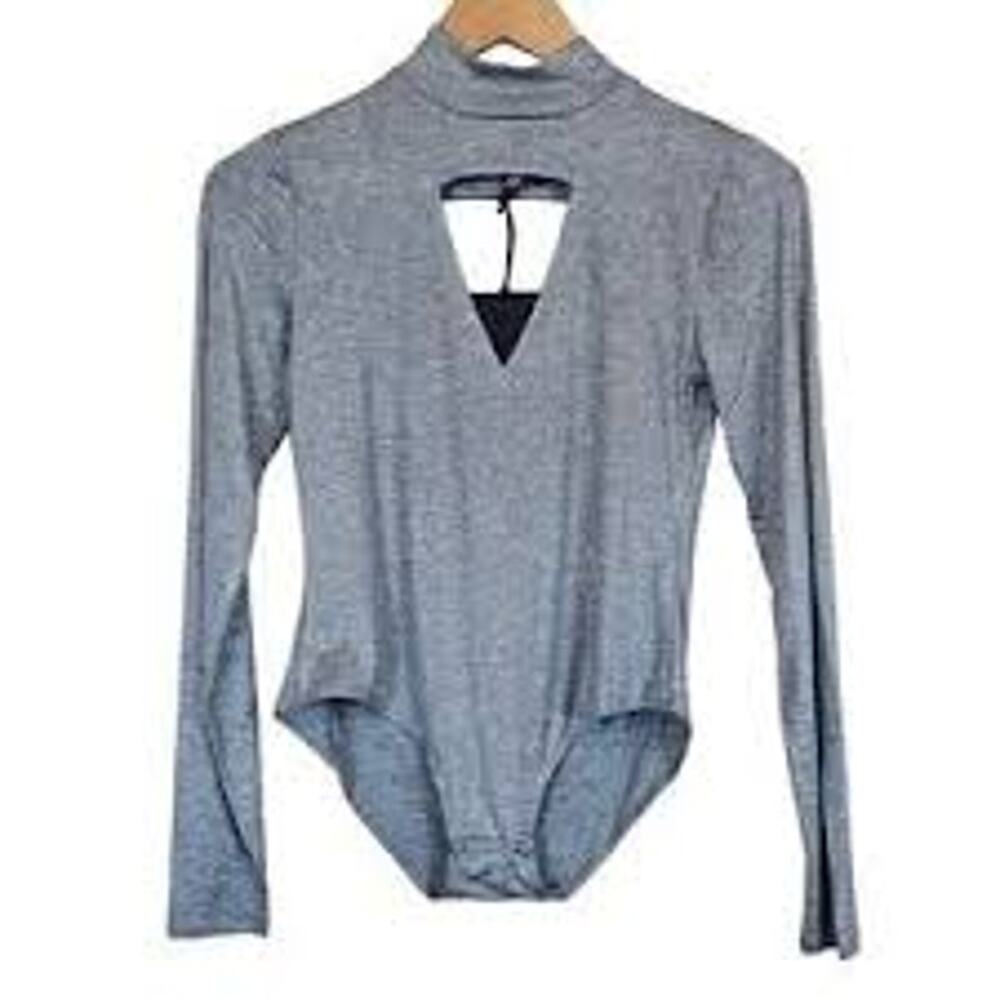 Chaser mock neck keyhole bodysuit glitter silver One Size